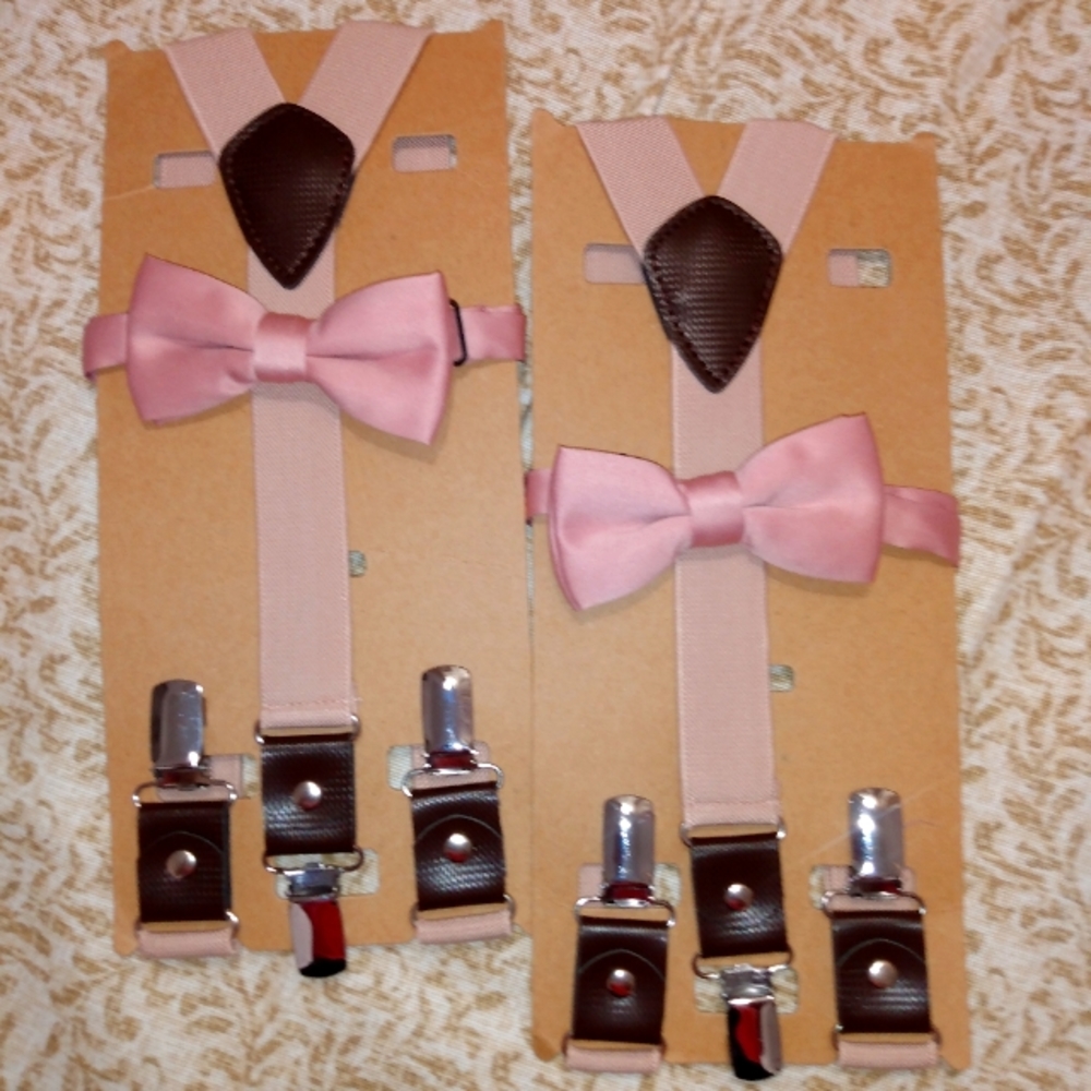 Suspenders and bow pink kids